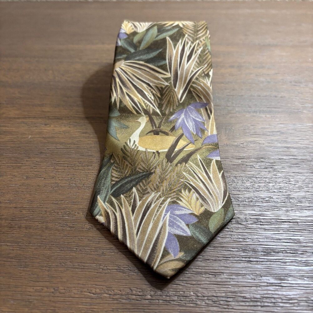 Alex Reich Frank Pittsburgh Extra Long 60" Botanical Tropical Leaf Silk Tie